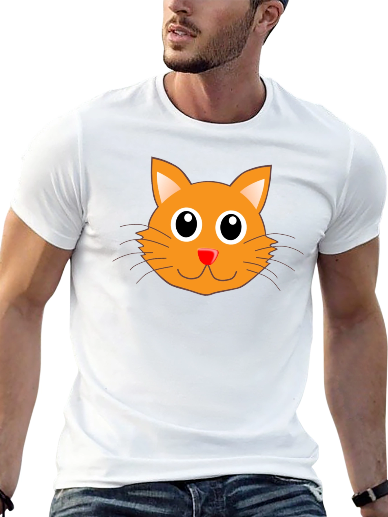 Cute Orange Cat Graphic Black T-Shirt
