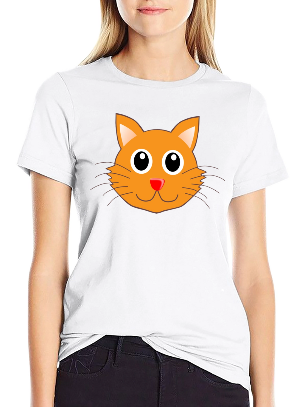 Cute Orange Cat Graphic Black T-Shirt