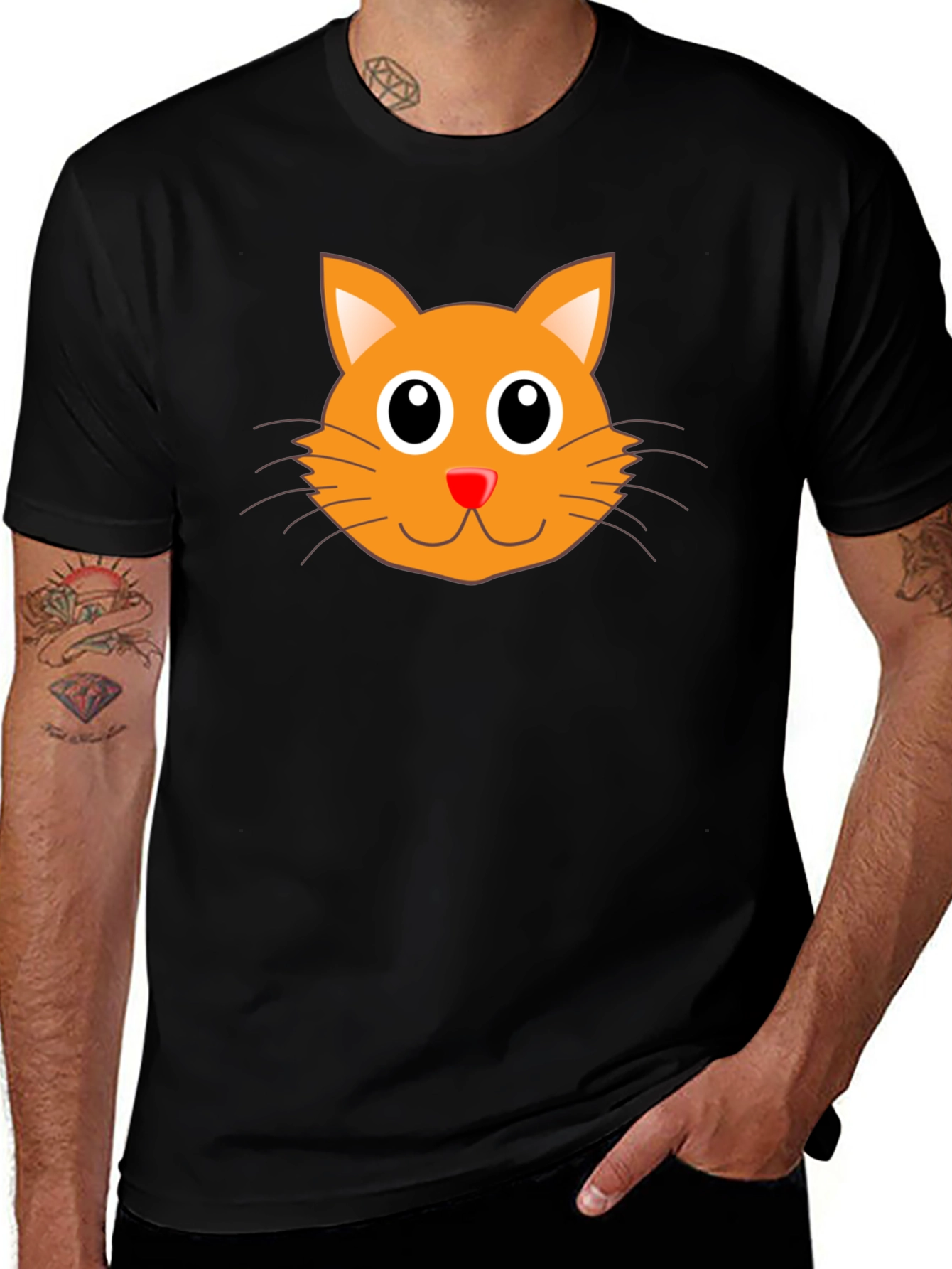 Cute Orange Cat Graphic Black T-Shirt