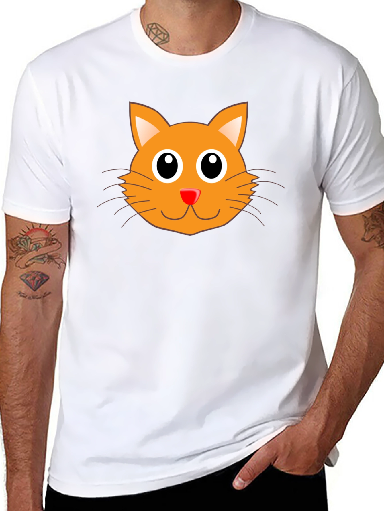 Cute Orange Cat Graphic Black T-Shirt