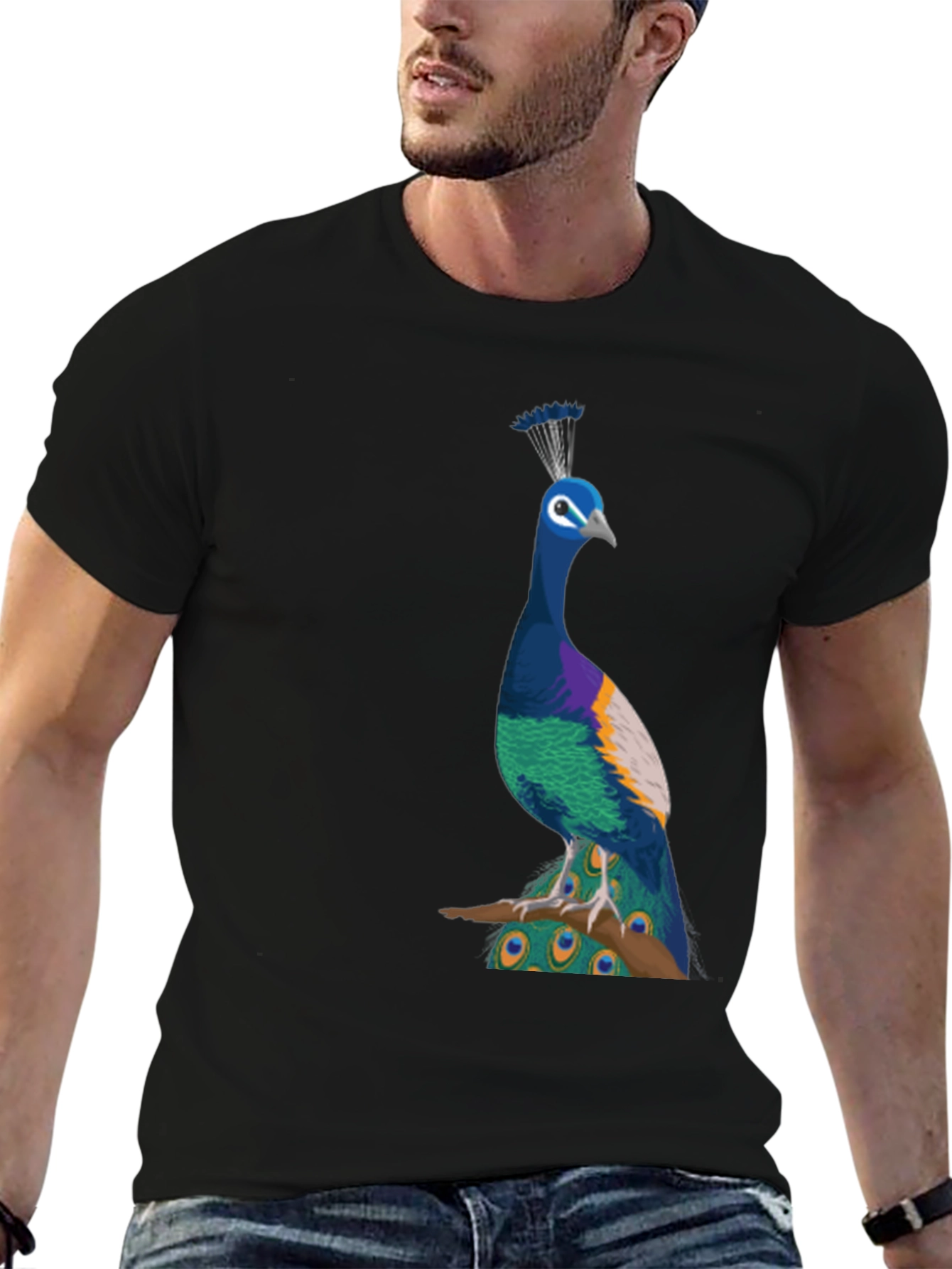 Peacock Graphic Tee - Stylish Black T-Shirt