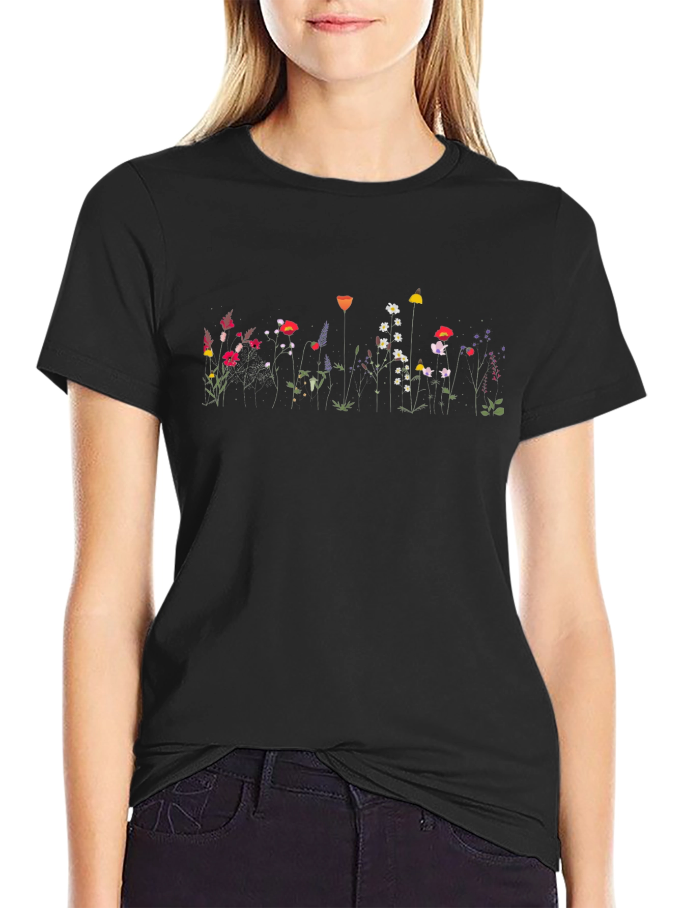Floral Print Black T-Shirt