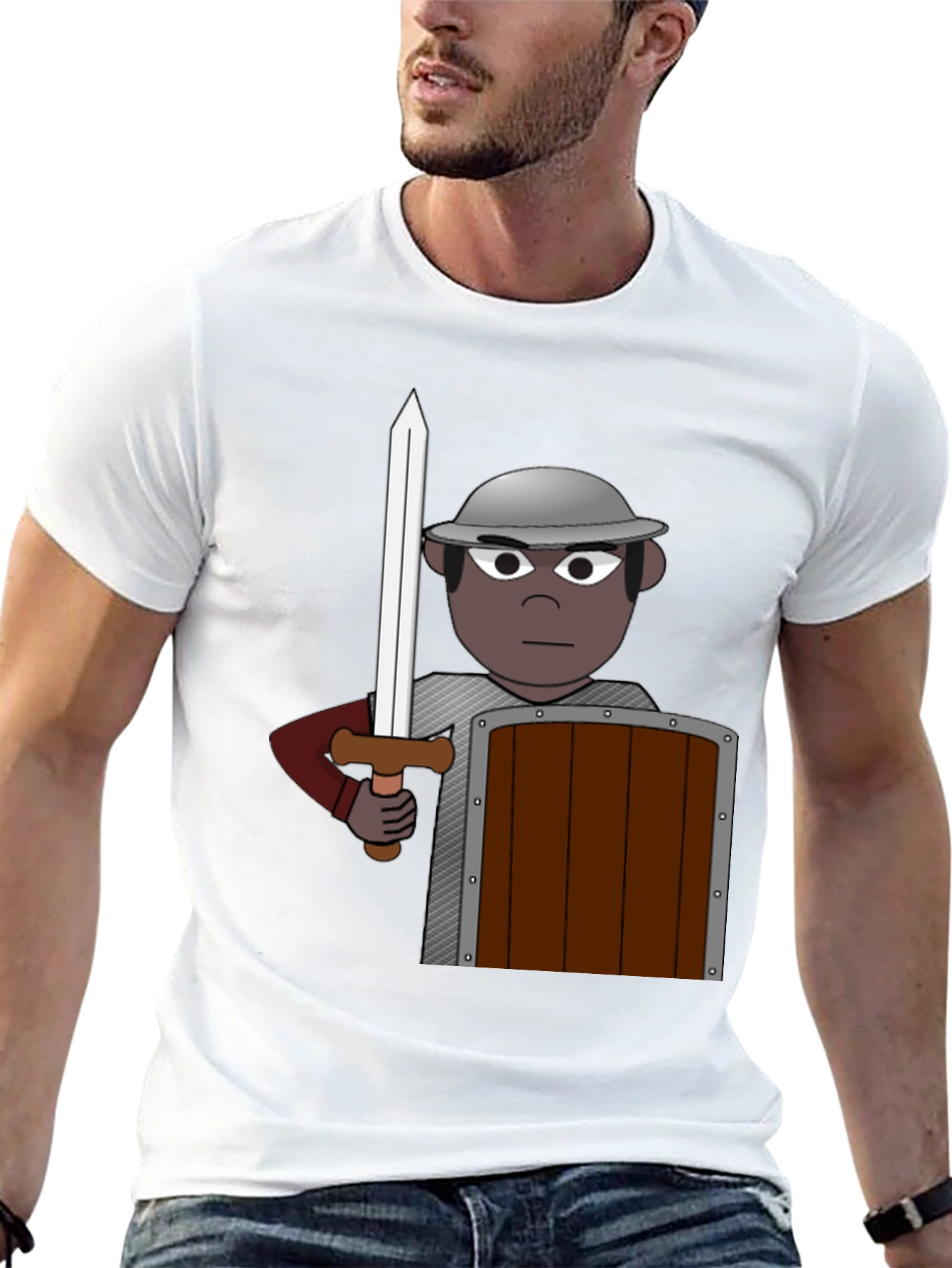 Warrior Cartoon Graphic Tee - Black Cotton Casual