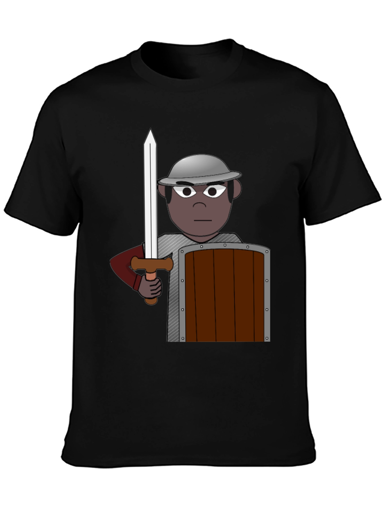 Warrior Cartoon Graphic Tee - Black Cotton Casual