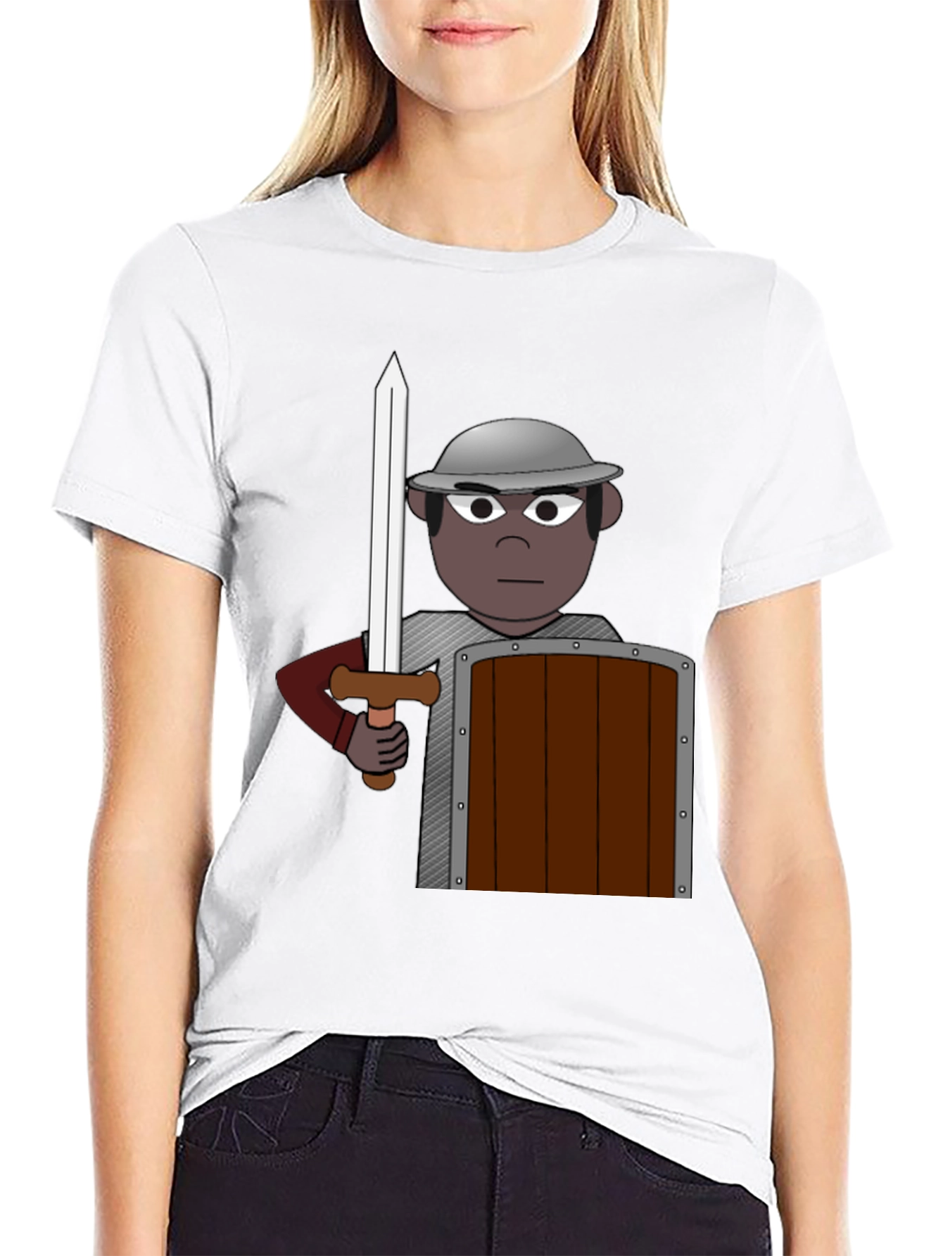 Warrior Cartoon Graphic Tee - Black Cotton Casual