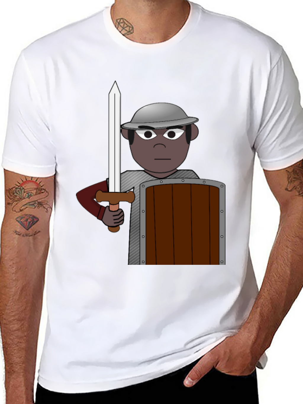 Warrior Cartoon Graphic Tee - Black Cotton Casual
