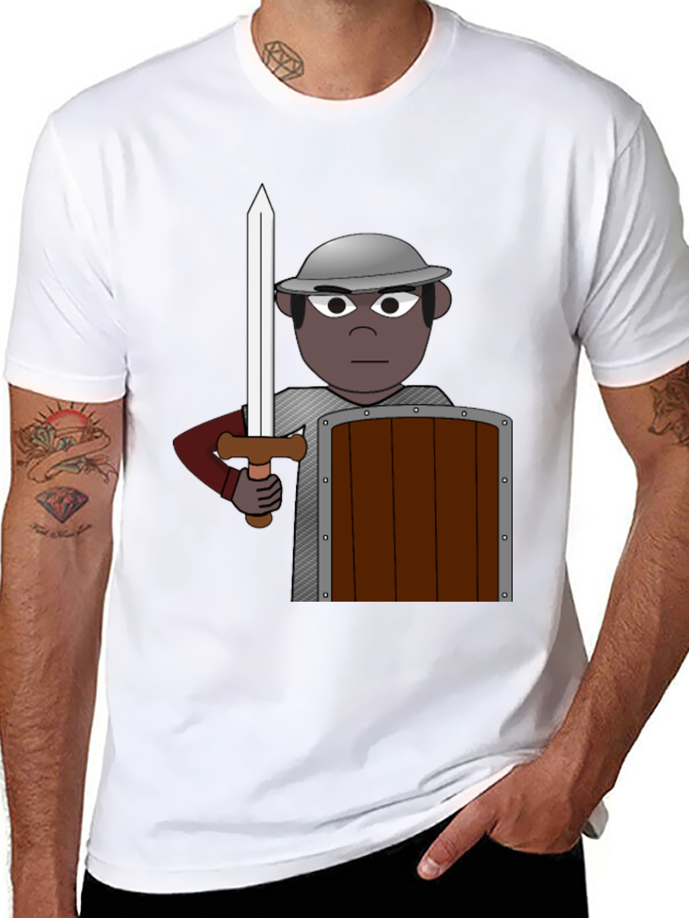 Warrior Cartoon Graphic Tee - Black Cotton Casual
