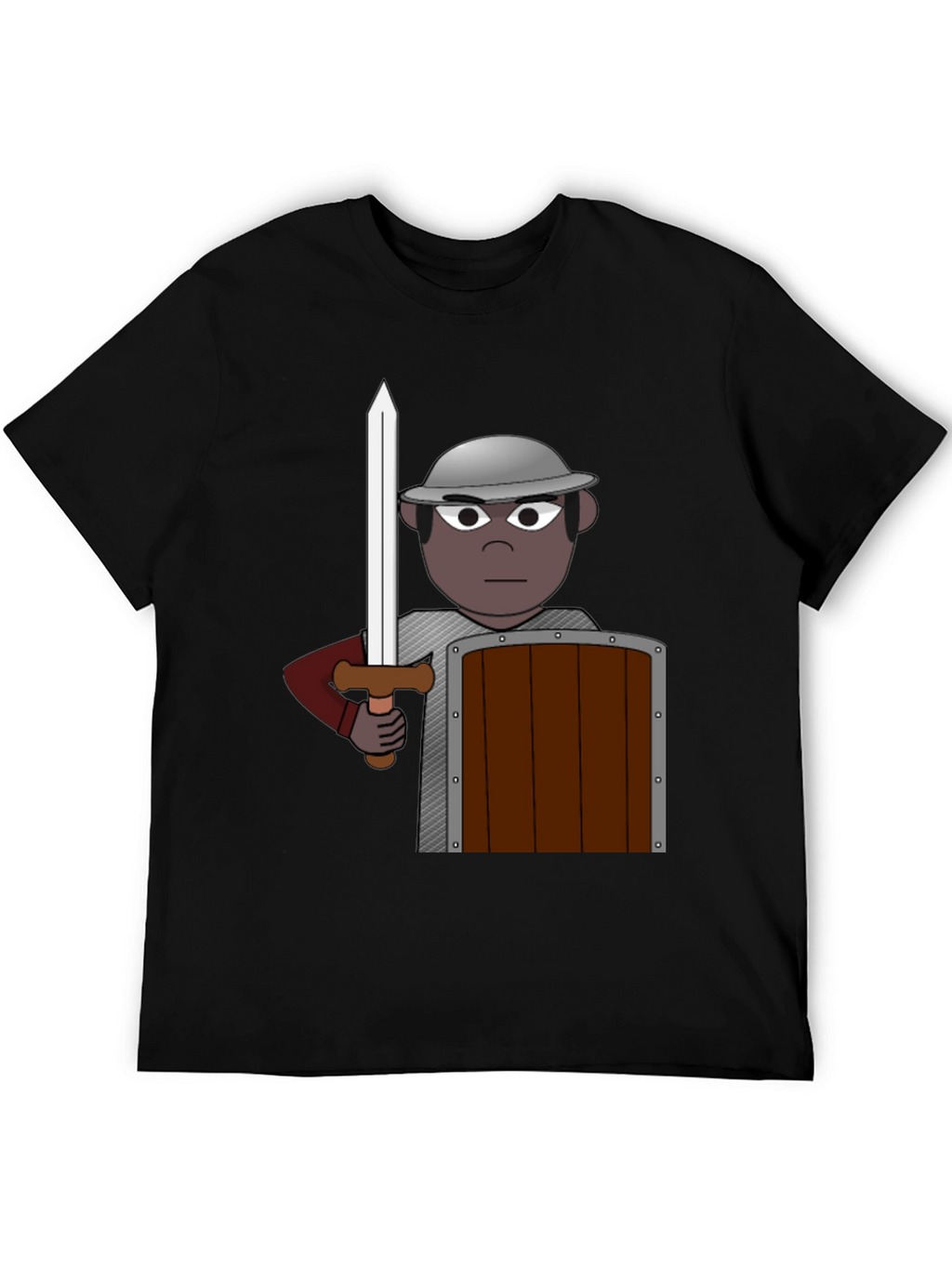 Warrior Cartoon Graphic Tee - Black Cotton Casual