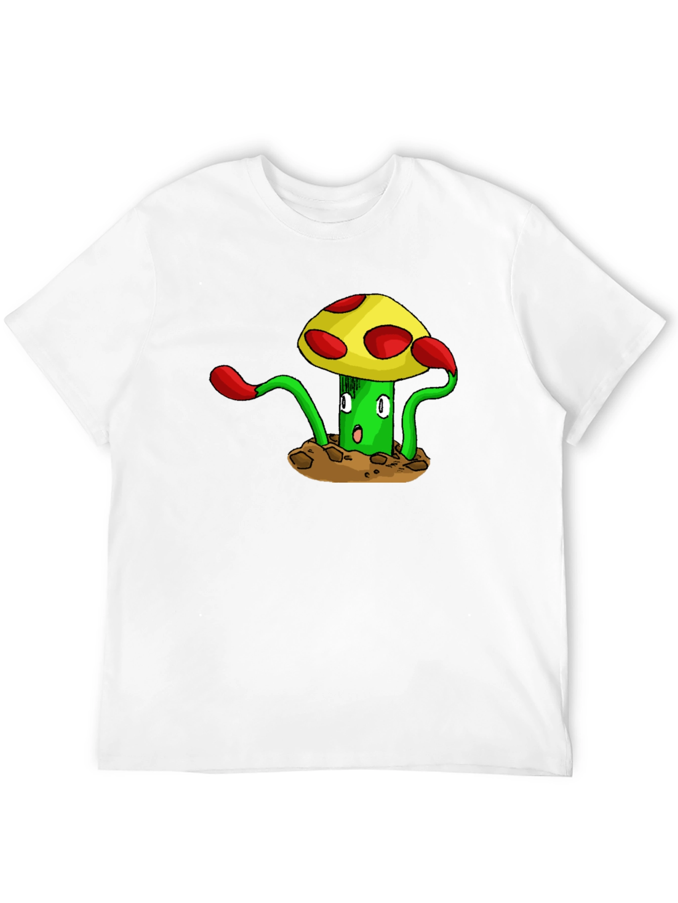 Funky Mushroom Graphic Tee - Black Cotton T-Shirt