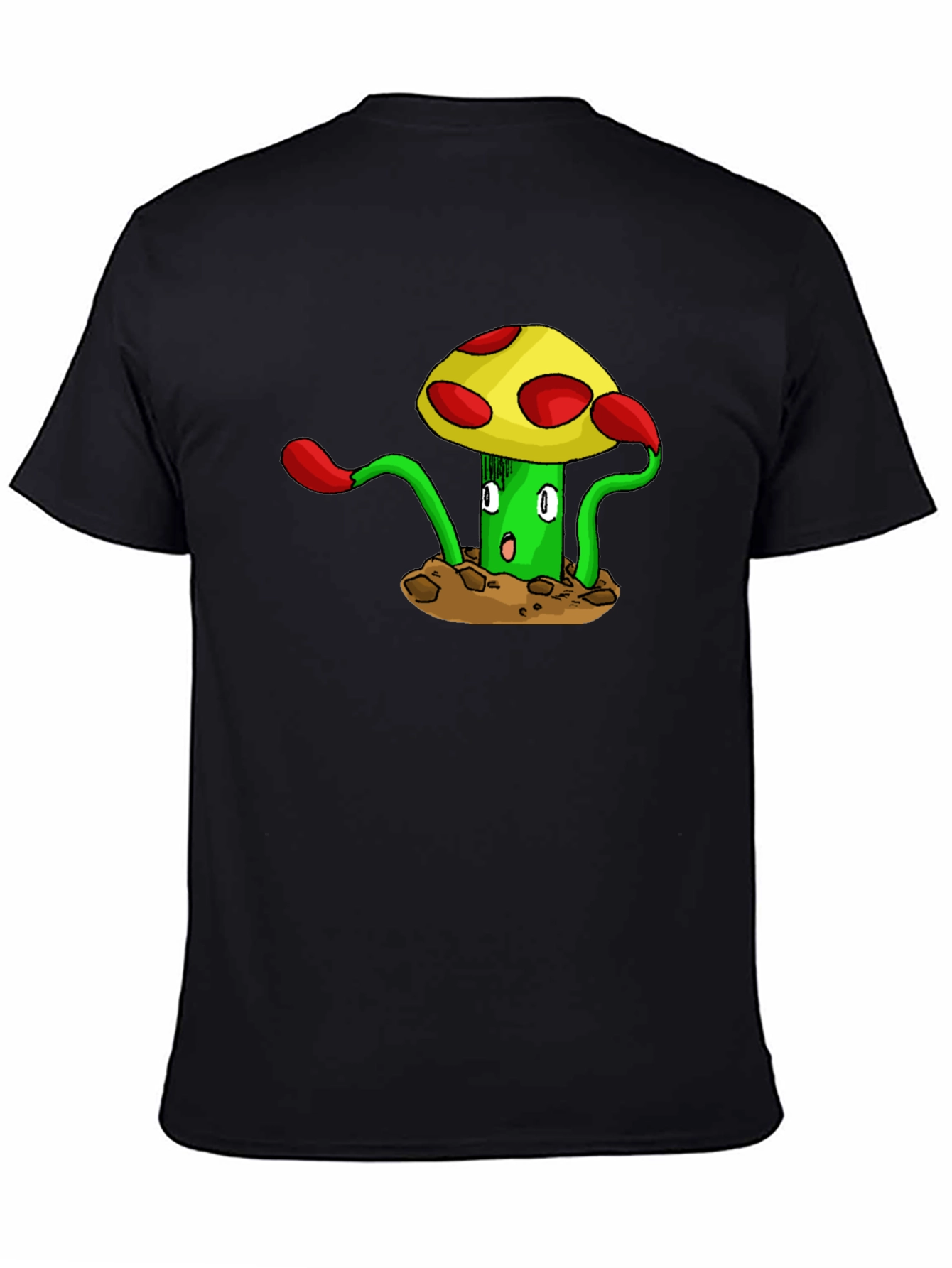 Funky Mushroom Graphic Tee - Black Cotton T-Shirt