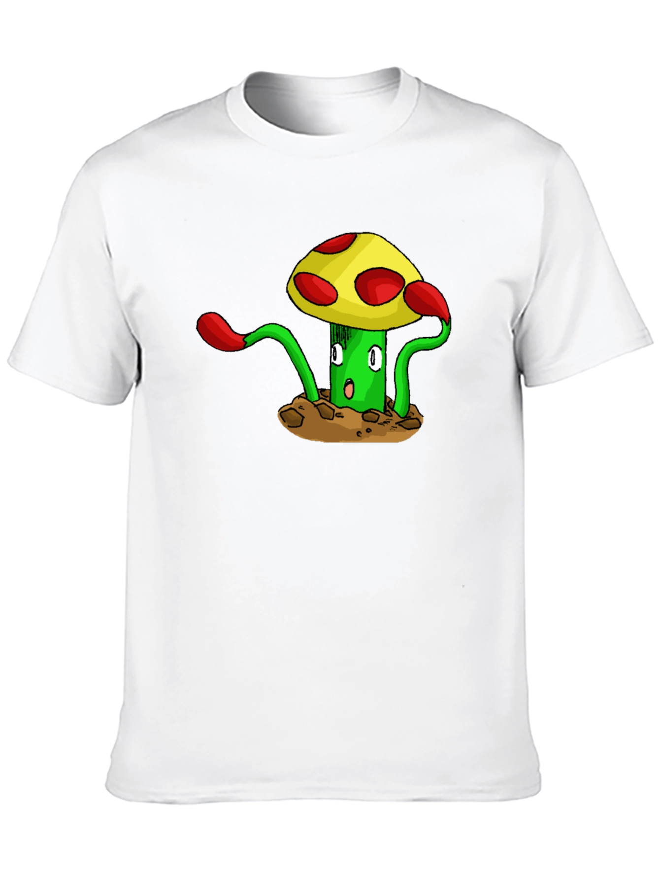 Funky Mushroom Graphic Tee - Black Cotton T-Shirt