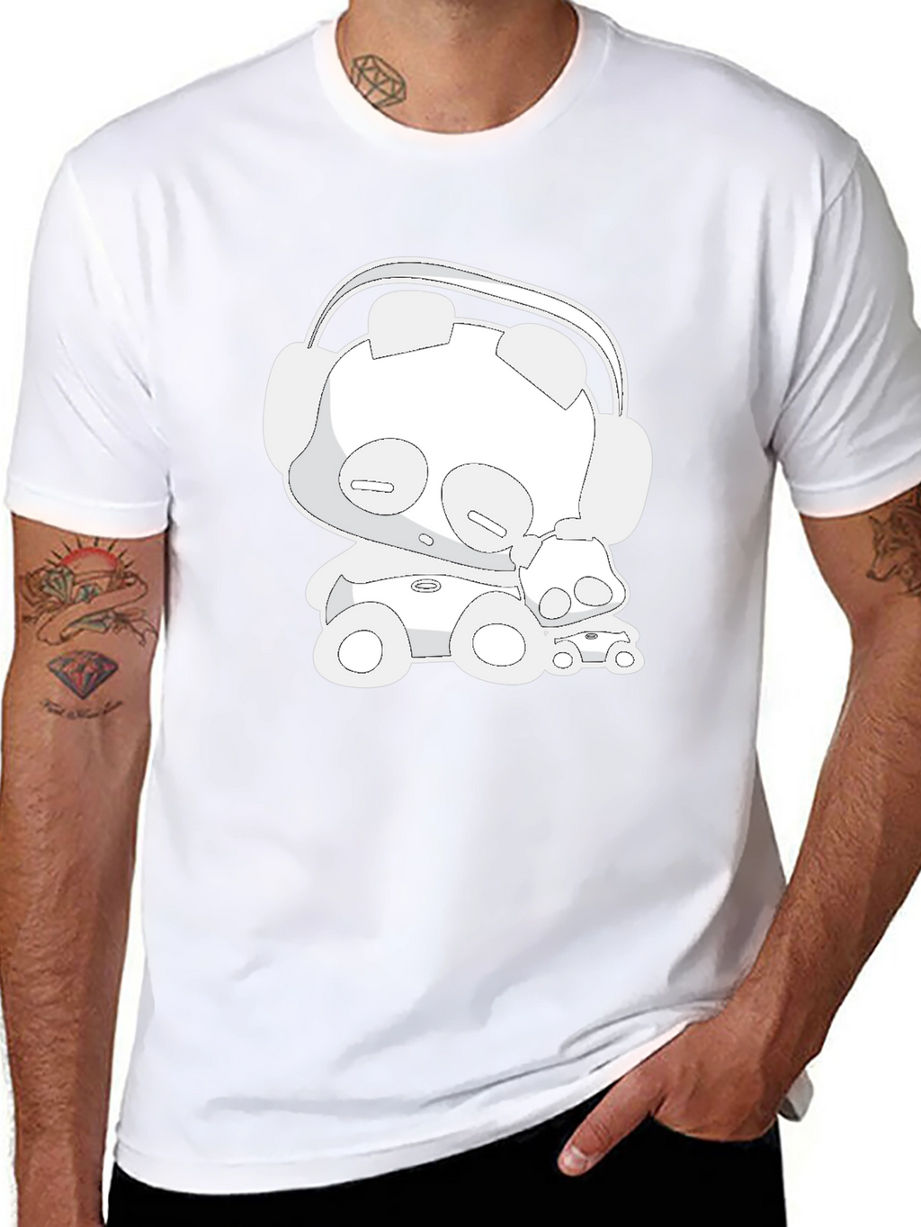 Cartoon Bear Headphones Black T-Shirt