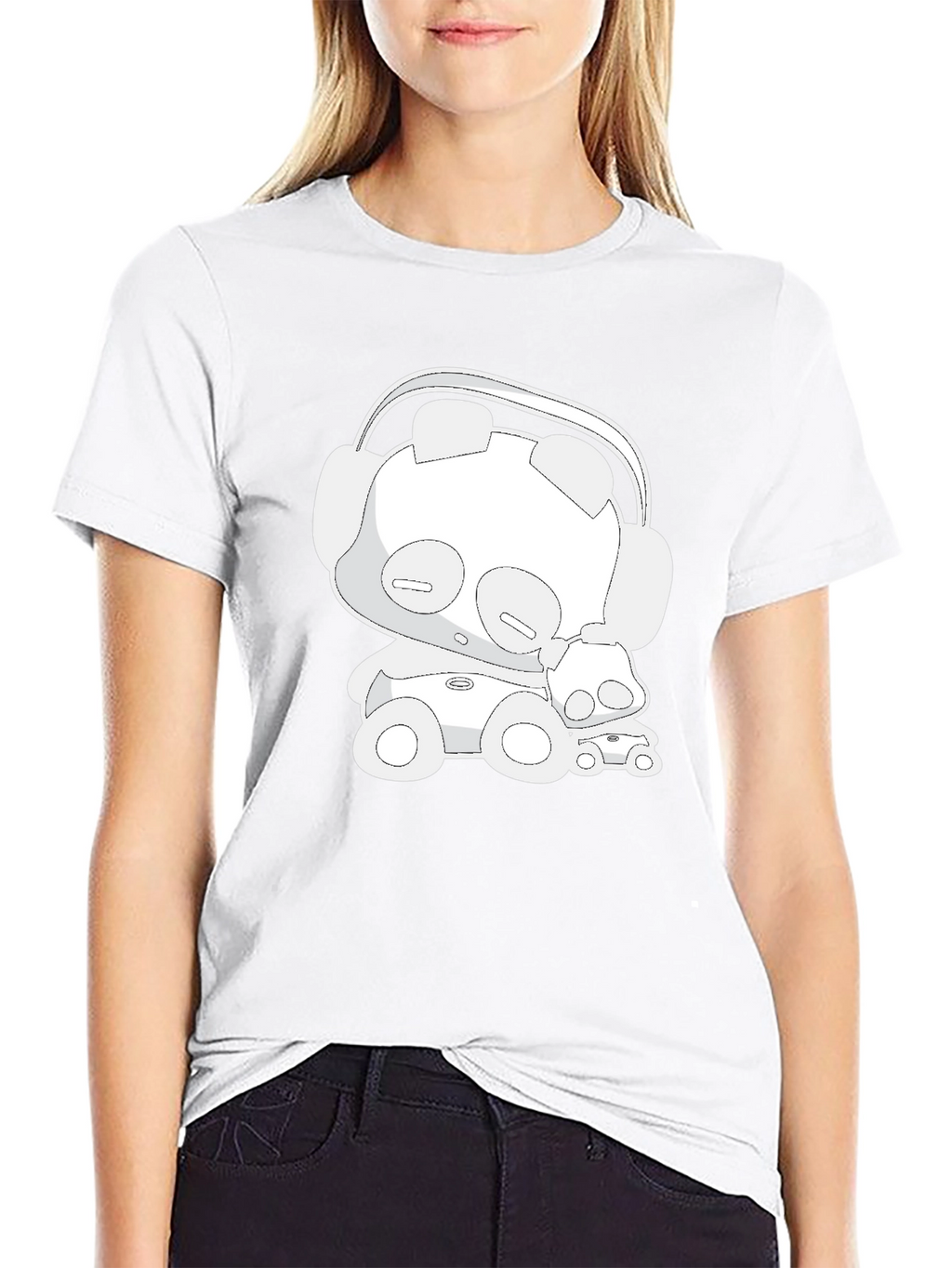 Cartoon Bear Headphones Black T-Shirt