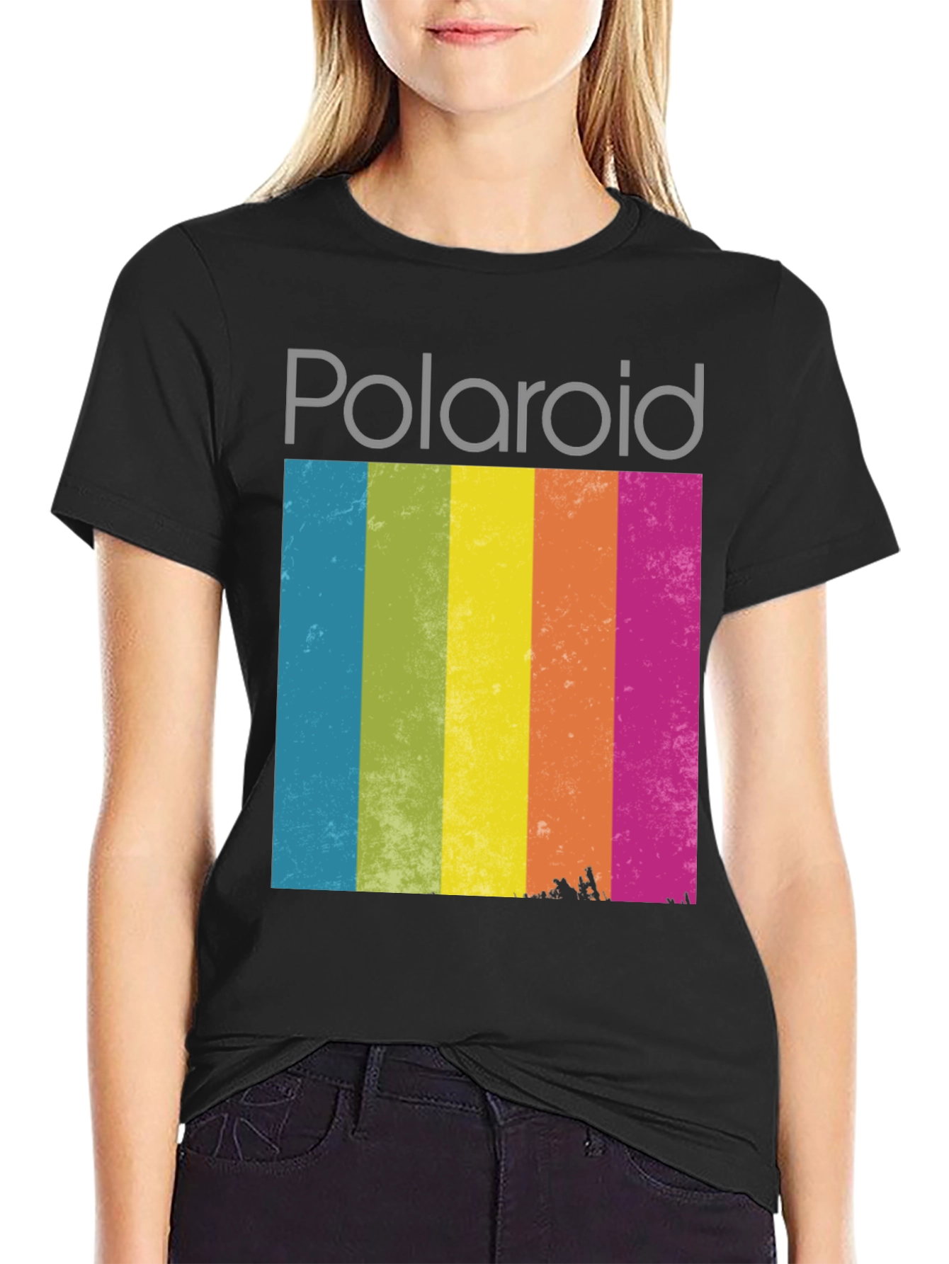 Vintage Polaroid T-Shirt - Retro Rainbow Stripe Tee