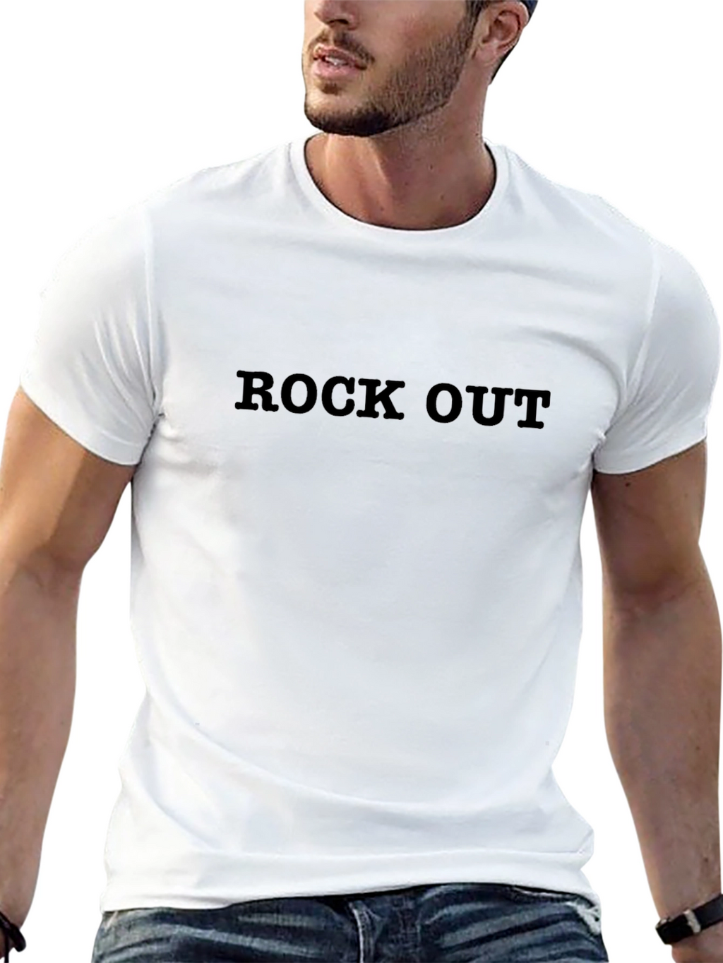 Rock Out Graphic Print Crew Neck Tee