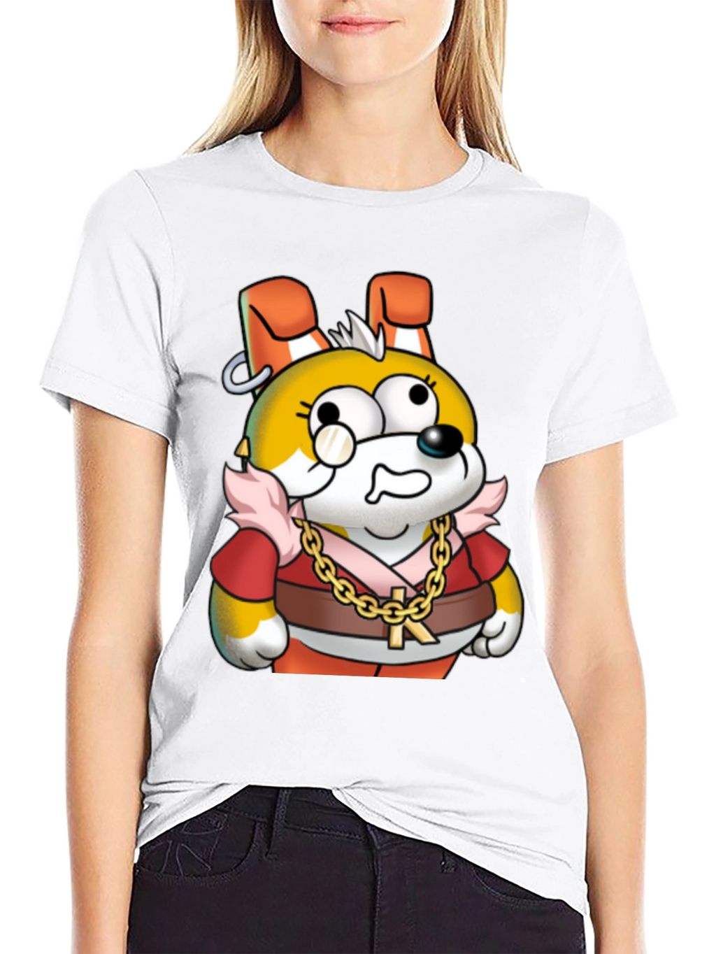Cartoon Dog Gold Chain Graphic Tee - Unisex