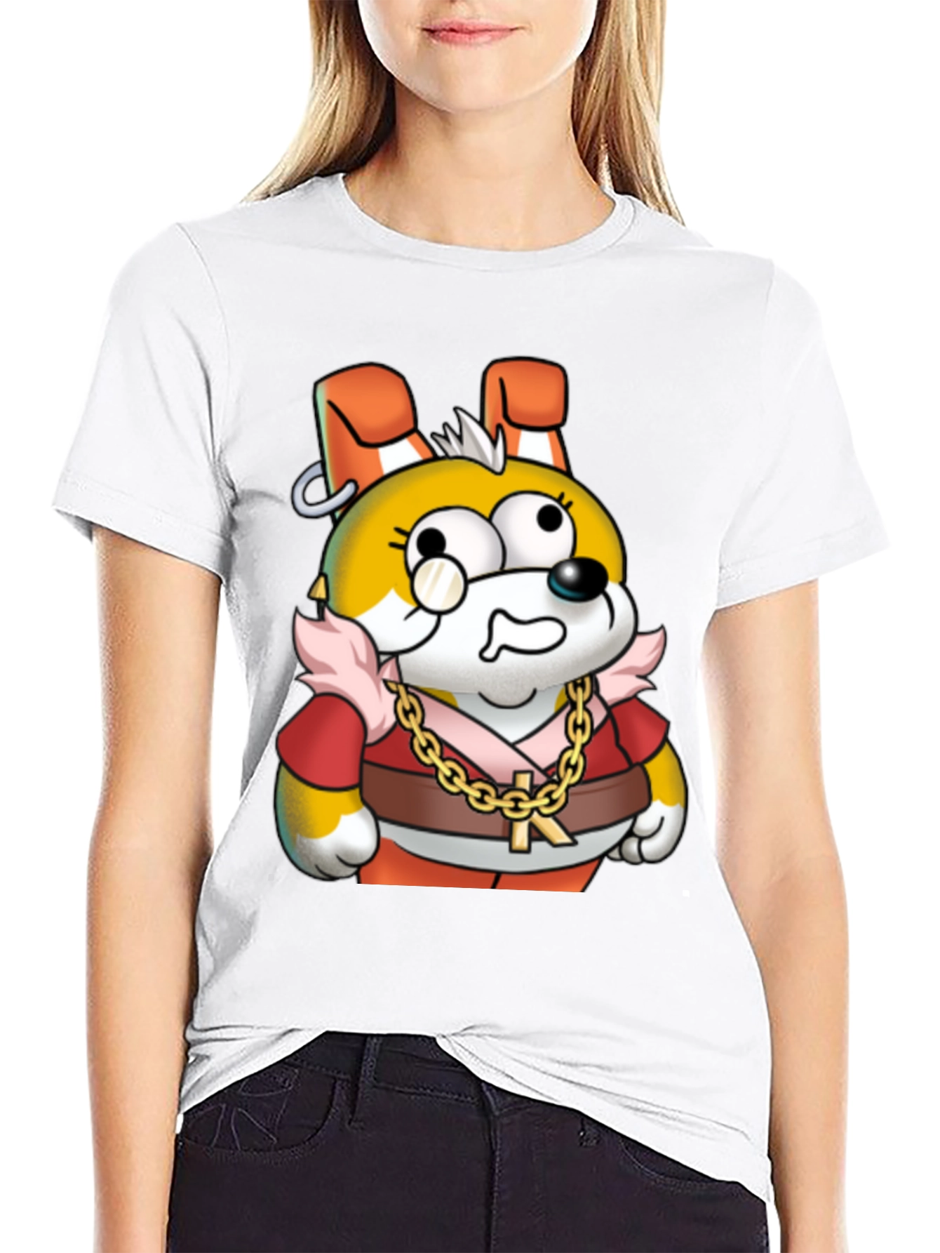 Cartoon Dog Gold Chain Graphic Tee - Unisex