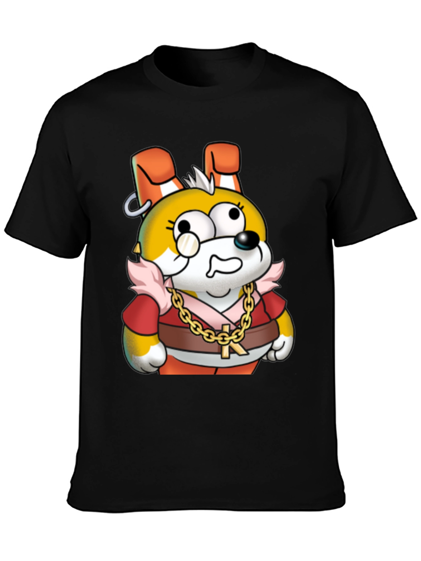 Cartoon Dog Gold Chain Graphic Tee - Unisex