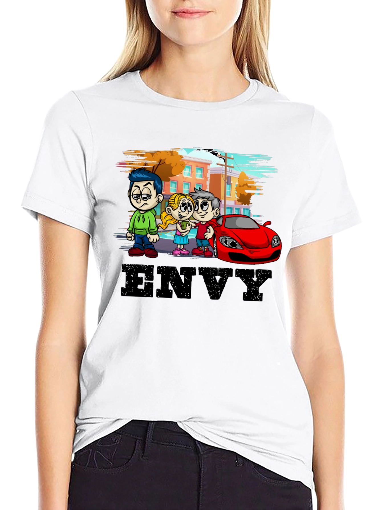 Envy Cartoon Graphic Black T-Shirt