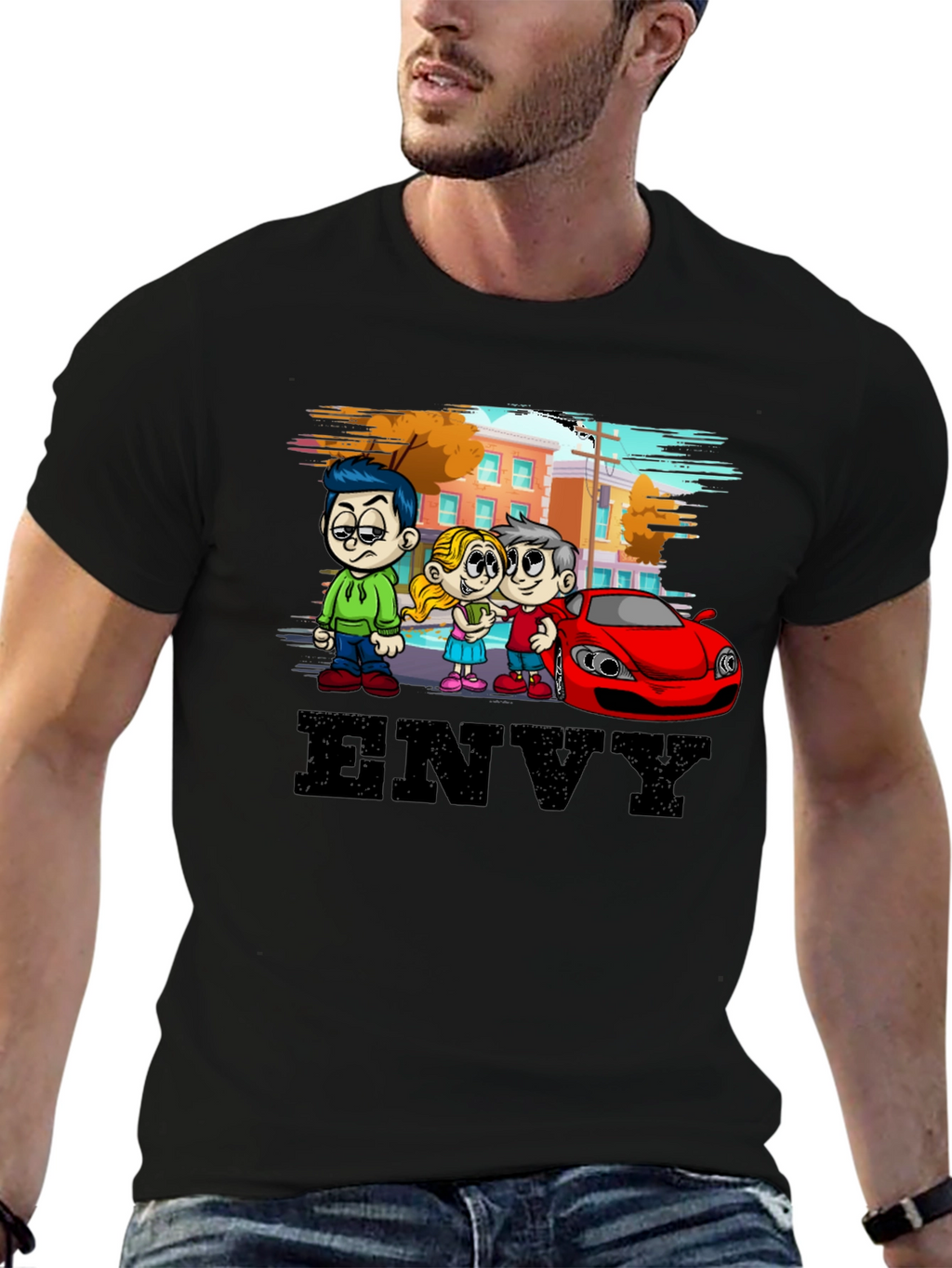 Envy Cartoon Graphic Black T-Shirt