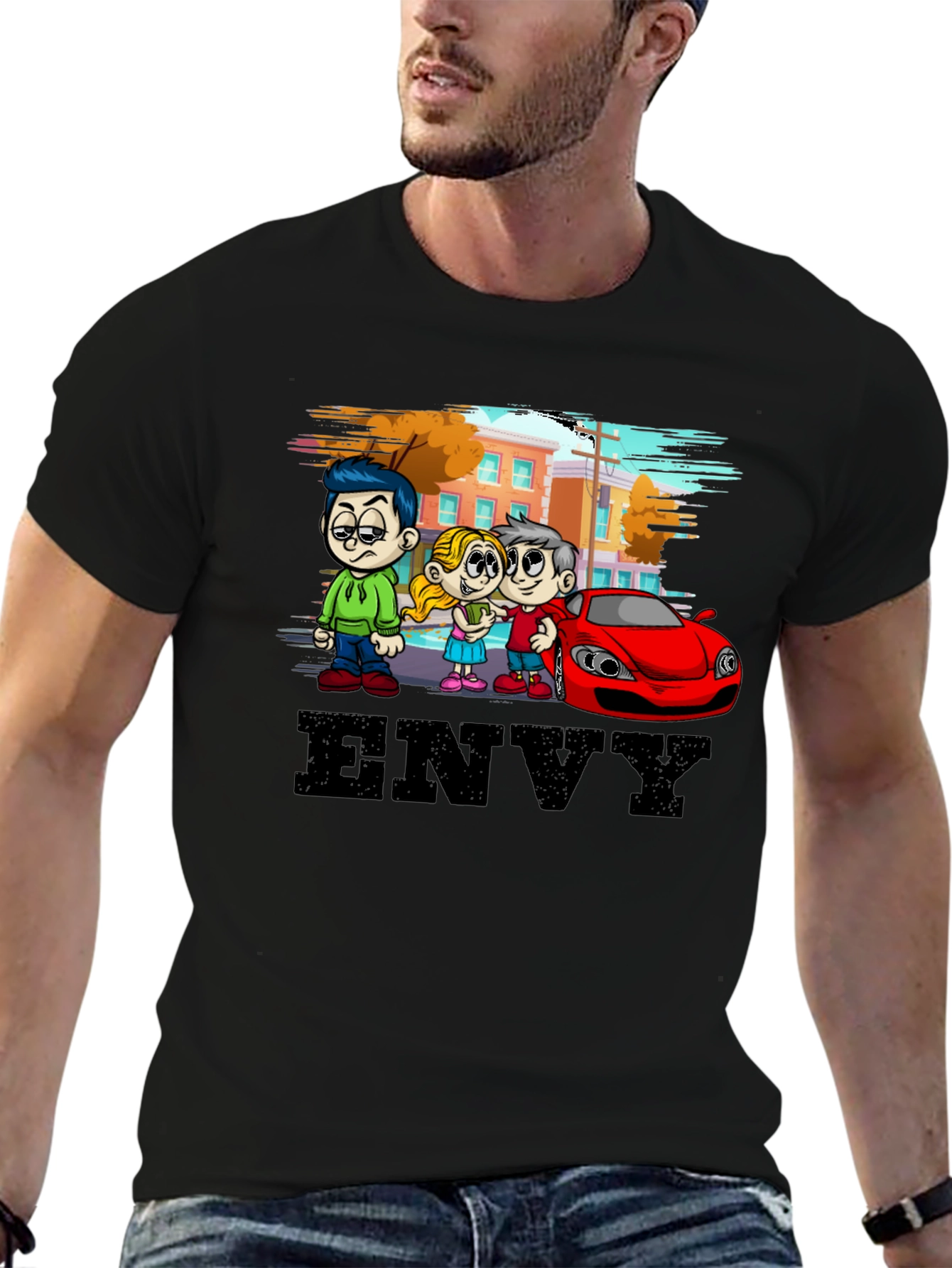 Envy Cartoon Graphic Black T-Shirt