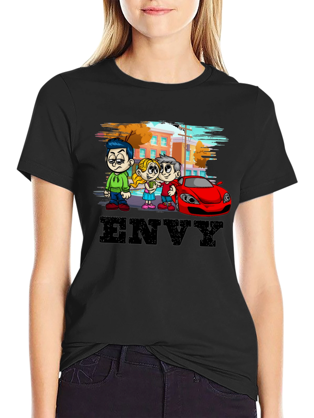 Envy Cartoon Graphic Black T-Shirt