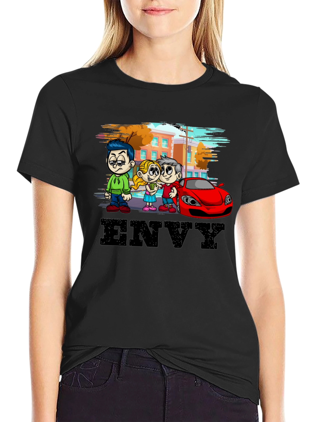 Envy Cartoon Graphic Black T-Shirt