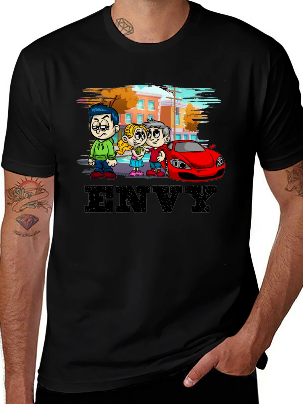 Envy Cartoon Graphic Black T-Shirt