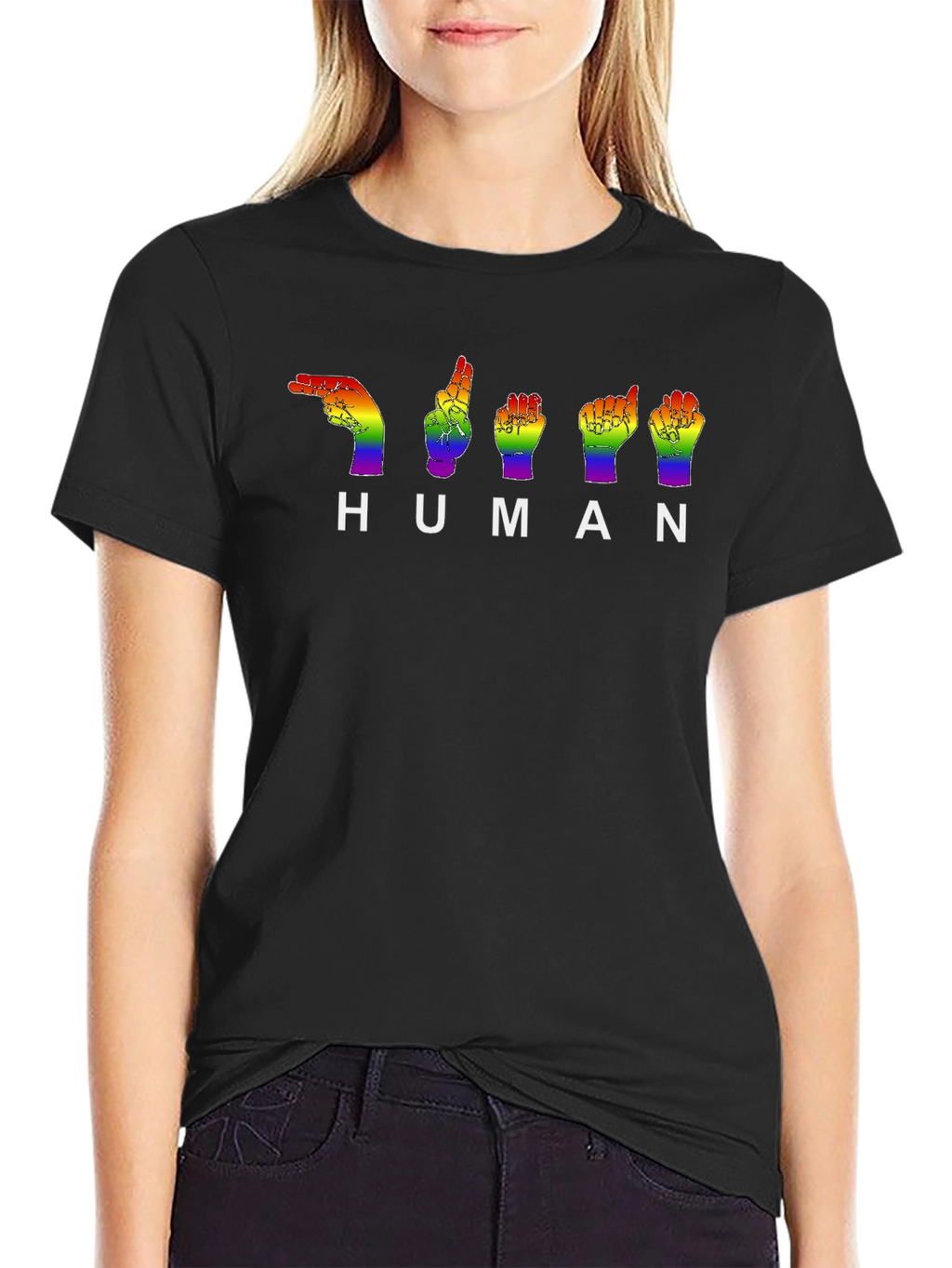 Rainbow Sign Language HUMAN Pride T-Shirt