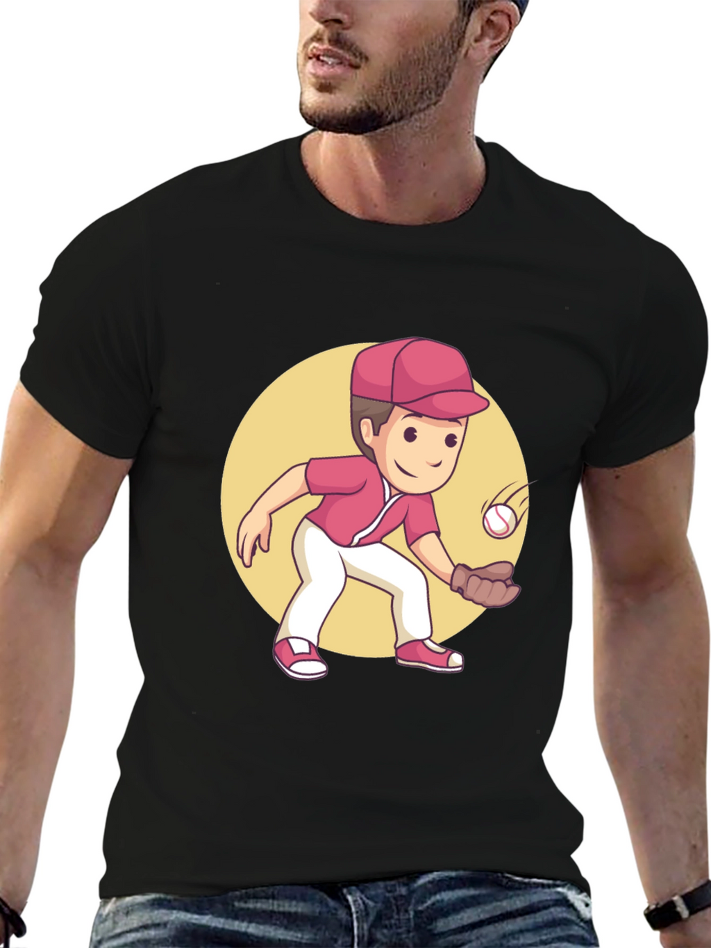 Cartoon Baseball Player Graphic Tee