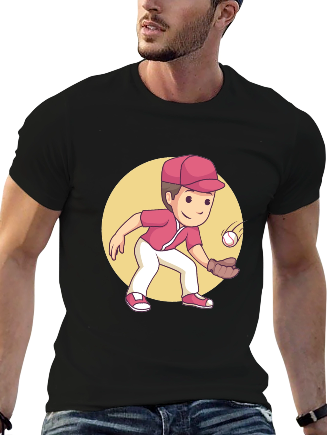 Cartoon Baseball Player Graphic Tee