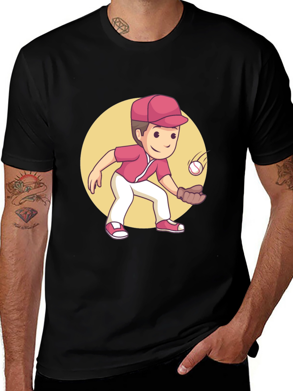 Cartoon Baseball Player Graphic Tee