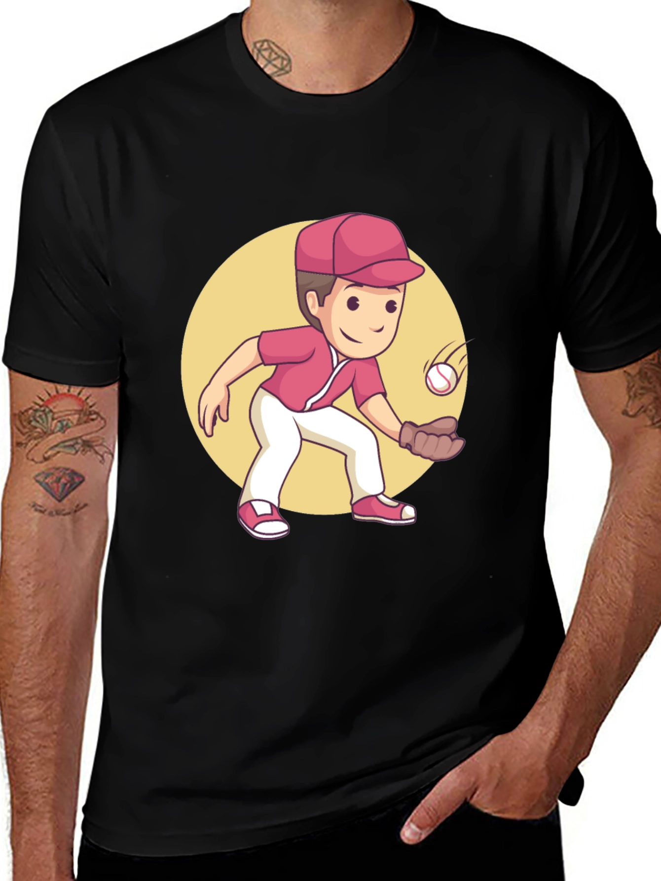 Cartoon Baseball Player Graphic Tee
