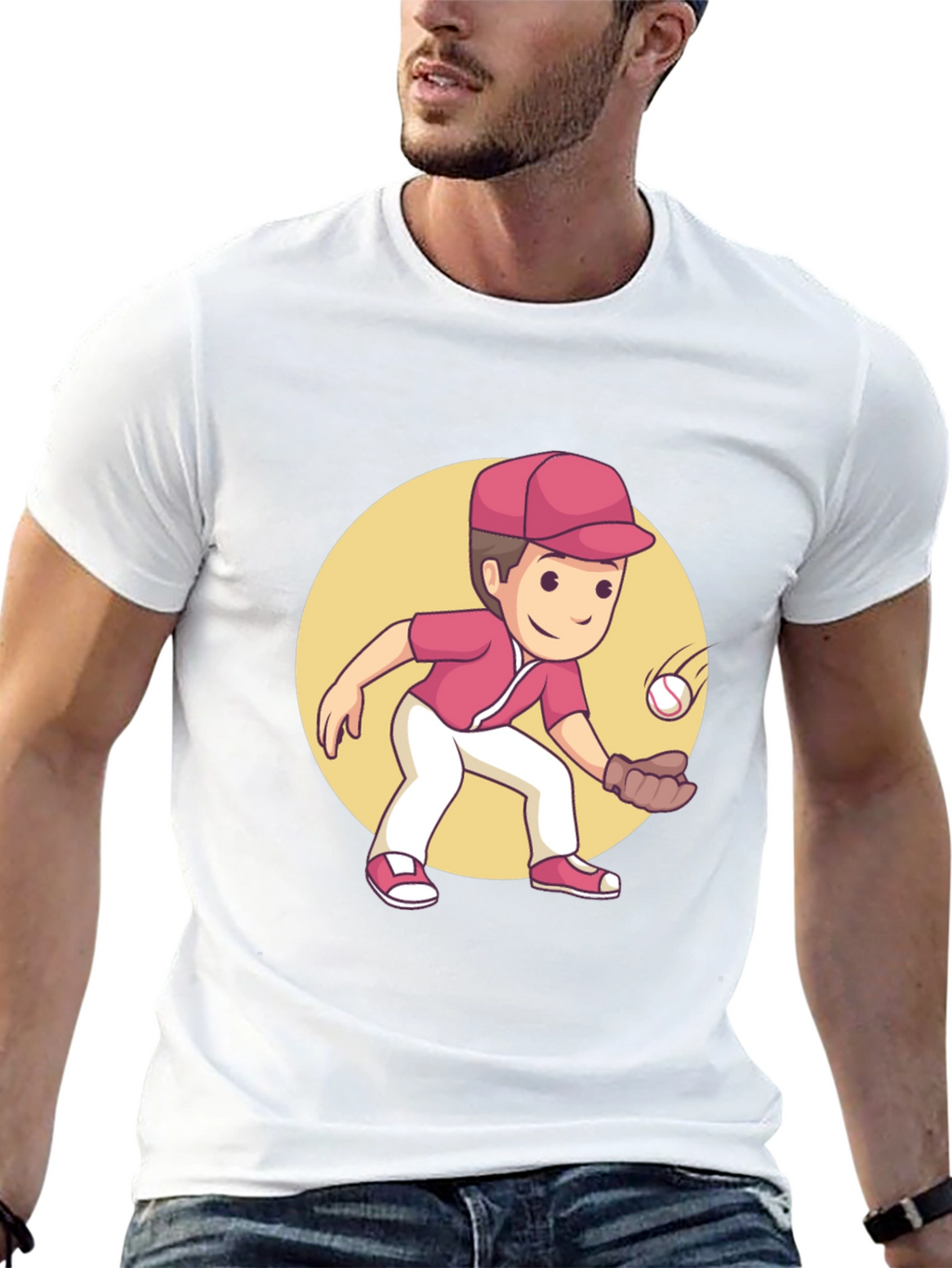 Cartoon Baseball Player Graphic Tee