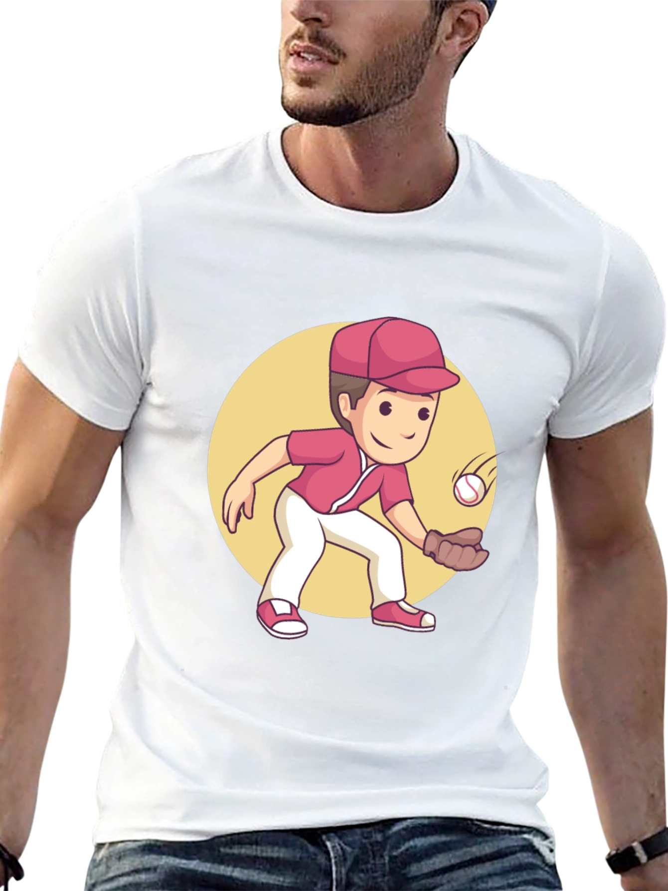 Cartoon Baseball Player Graphic Tee