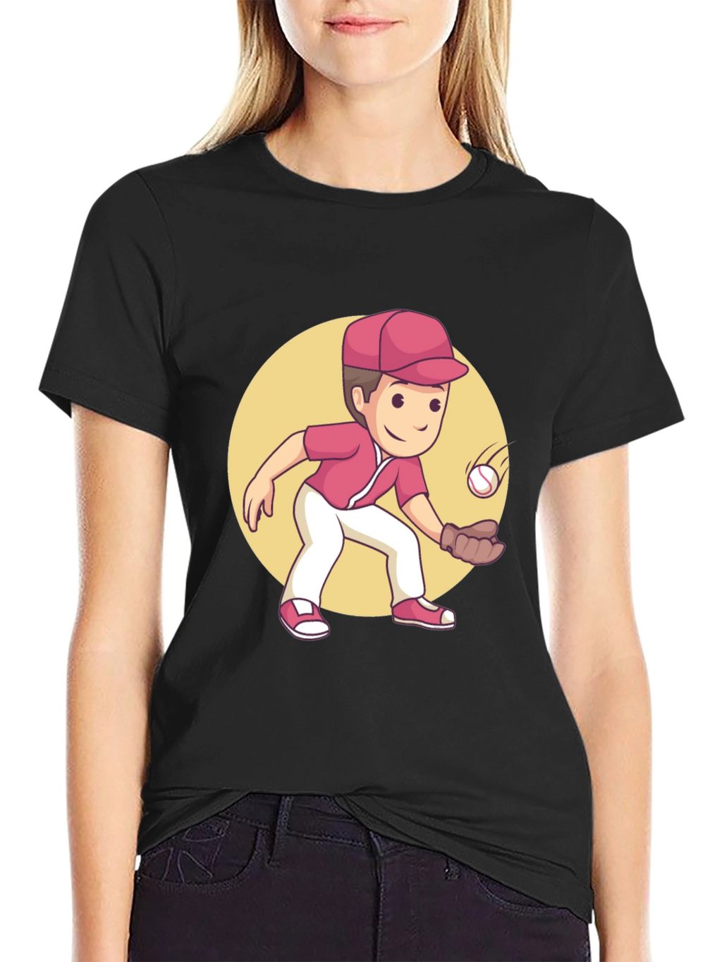 Cartoon Baseball Player Graphic Tee