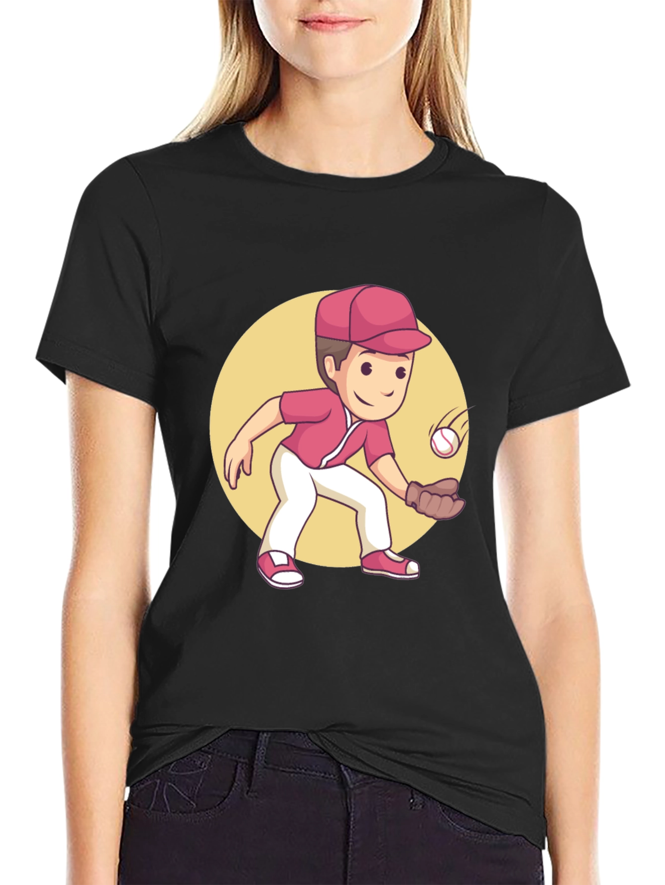 Cartoon Baseball Player Graphic Tee