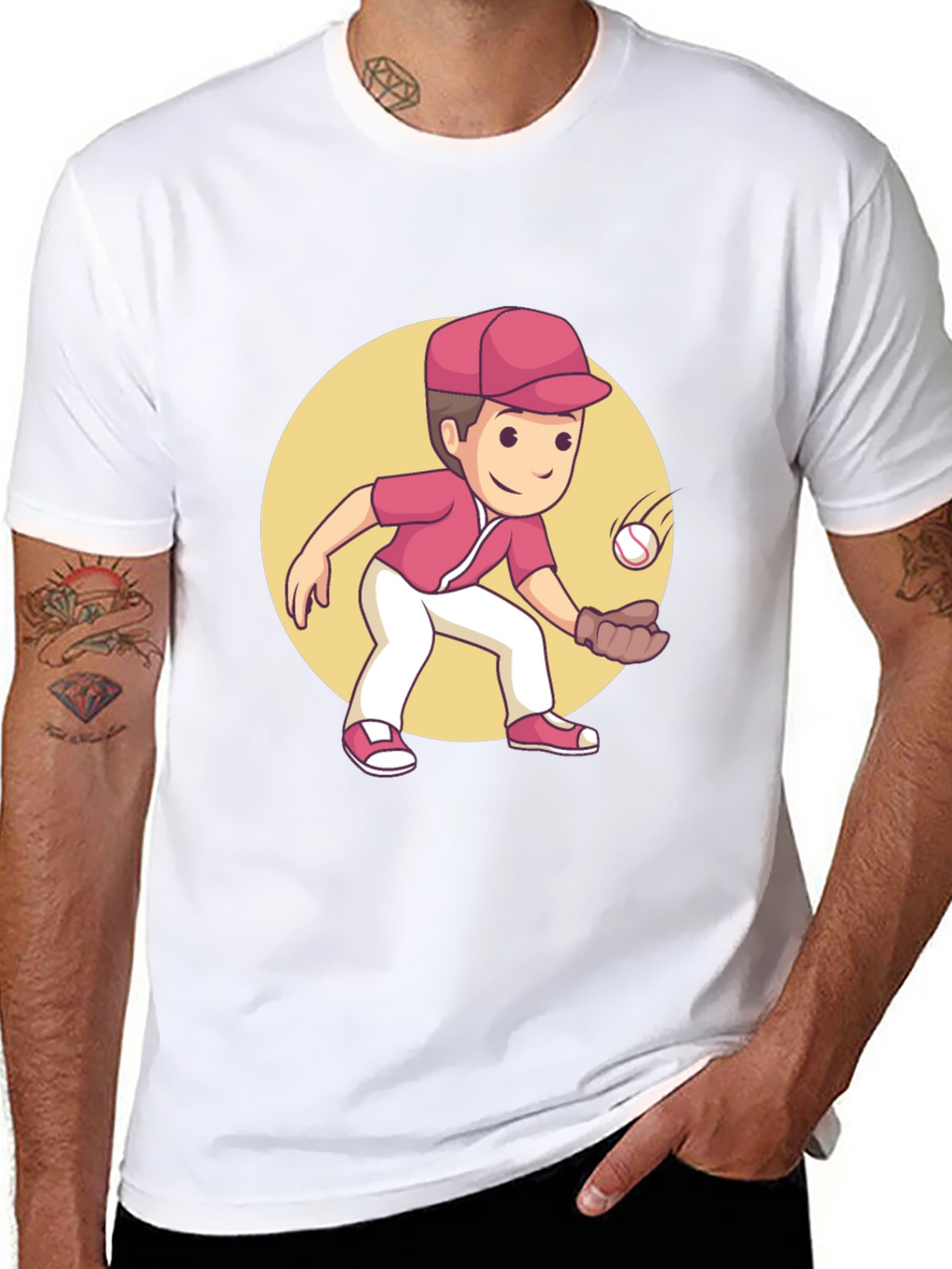 Cartoon Baseball Player Graphic Tee