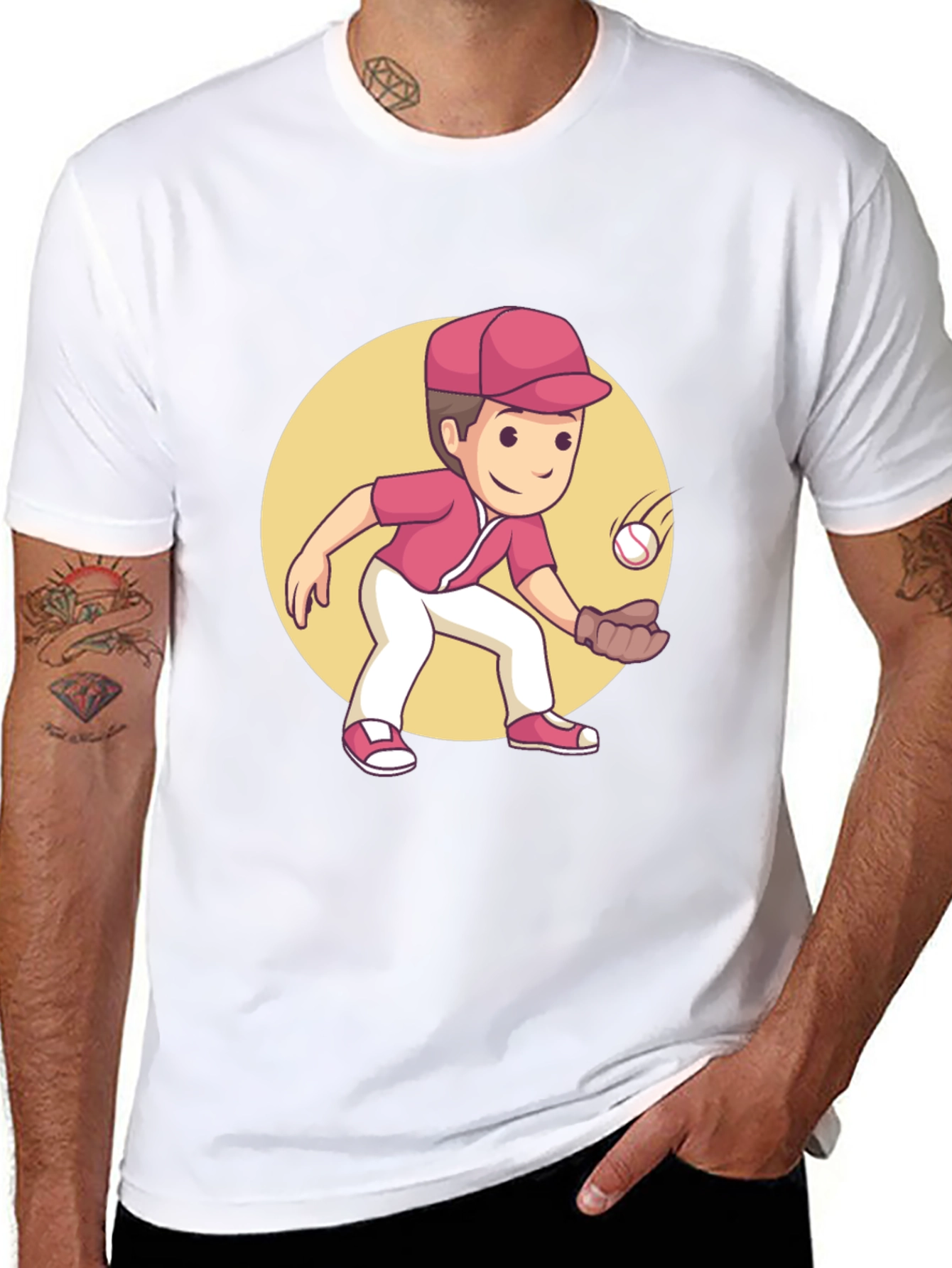 Cartoon Baseball Player Graphic Tee