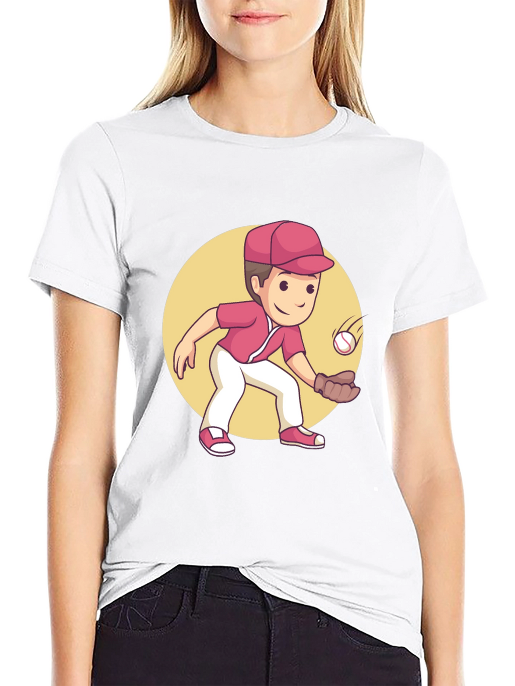 Cartoon Baseball Player Graphic Tee