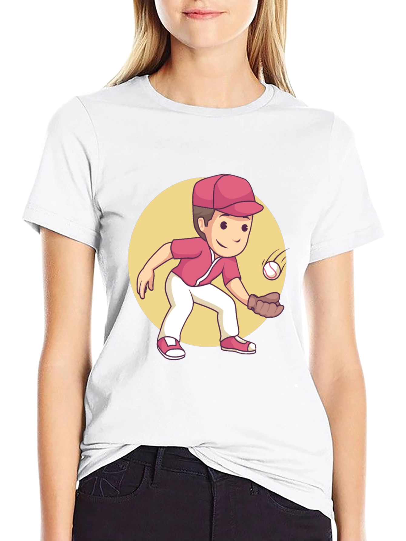 Cartoon Baseball Player Graphic Tee