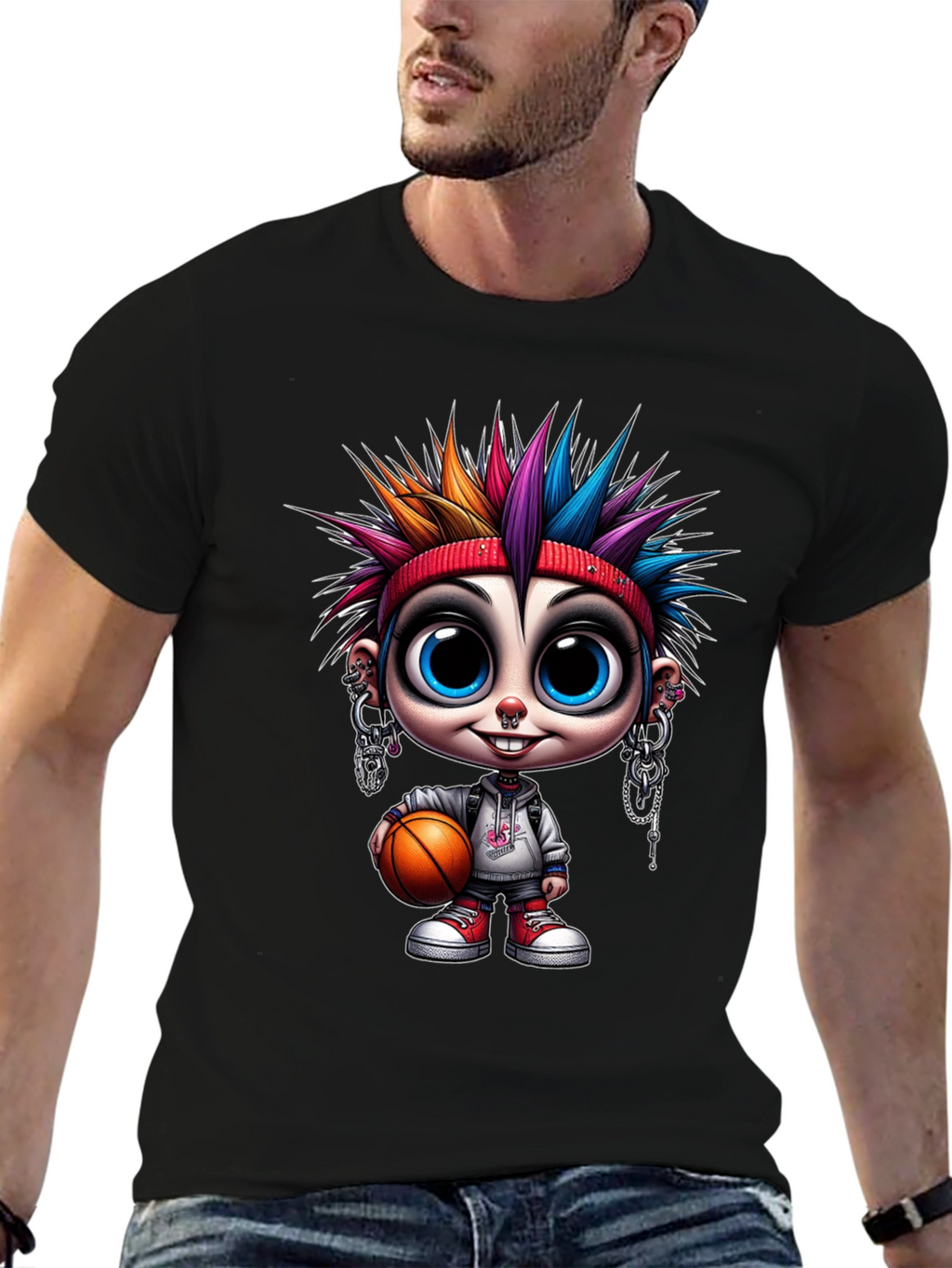 Cartoon Punk Basketball T-Shirt