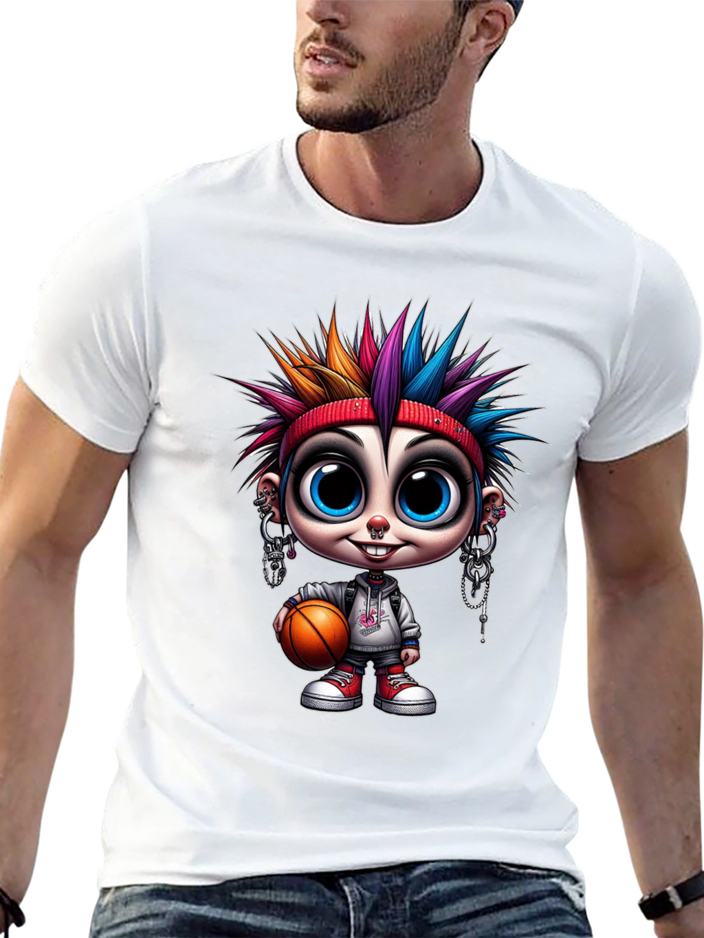 Cartoon Punk Basketball T-Shirt