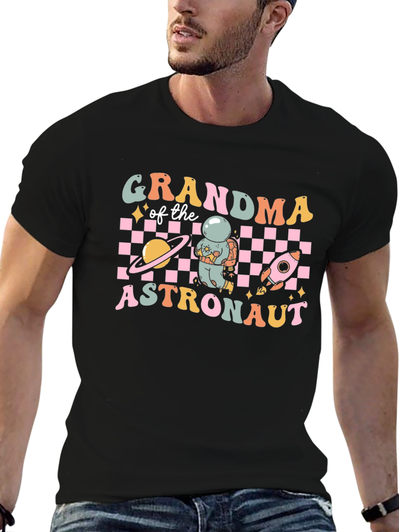 Grandma of Astronaut Black T-Shirt