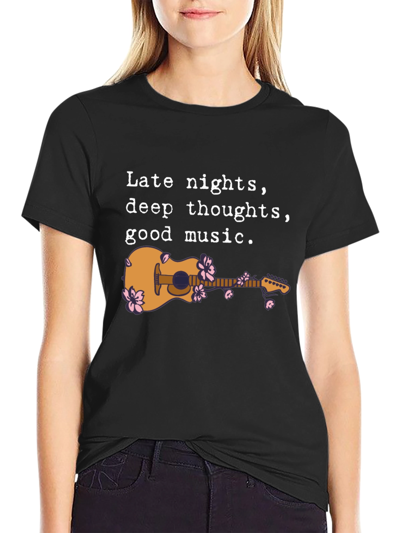 Late Night Guitar Graphic Tee - Black