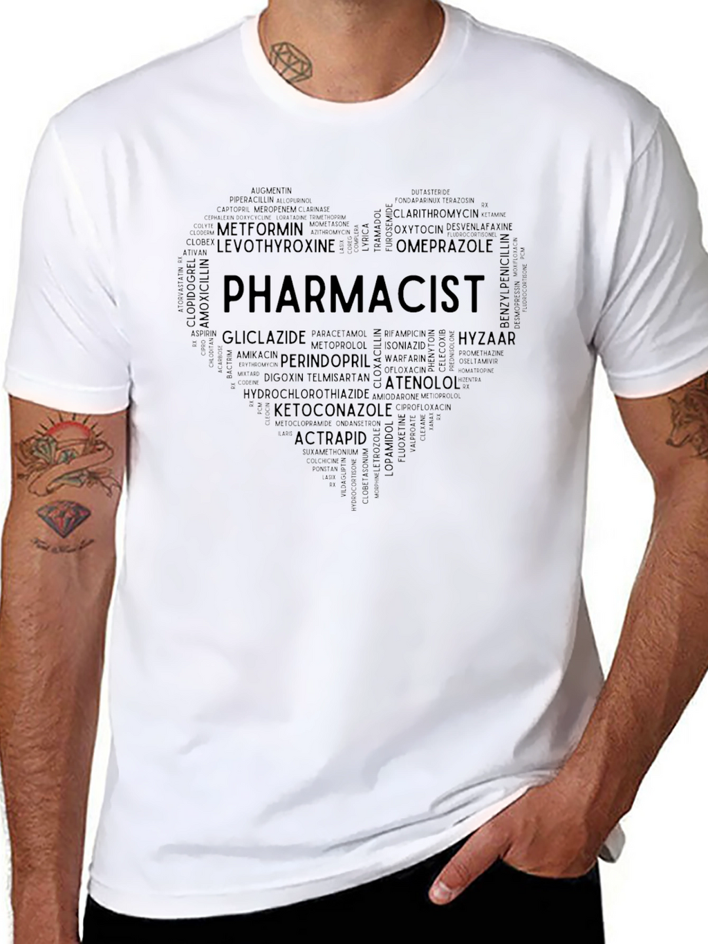 Pharmacist Heart T-Shirt - Medication Word Art