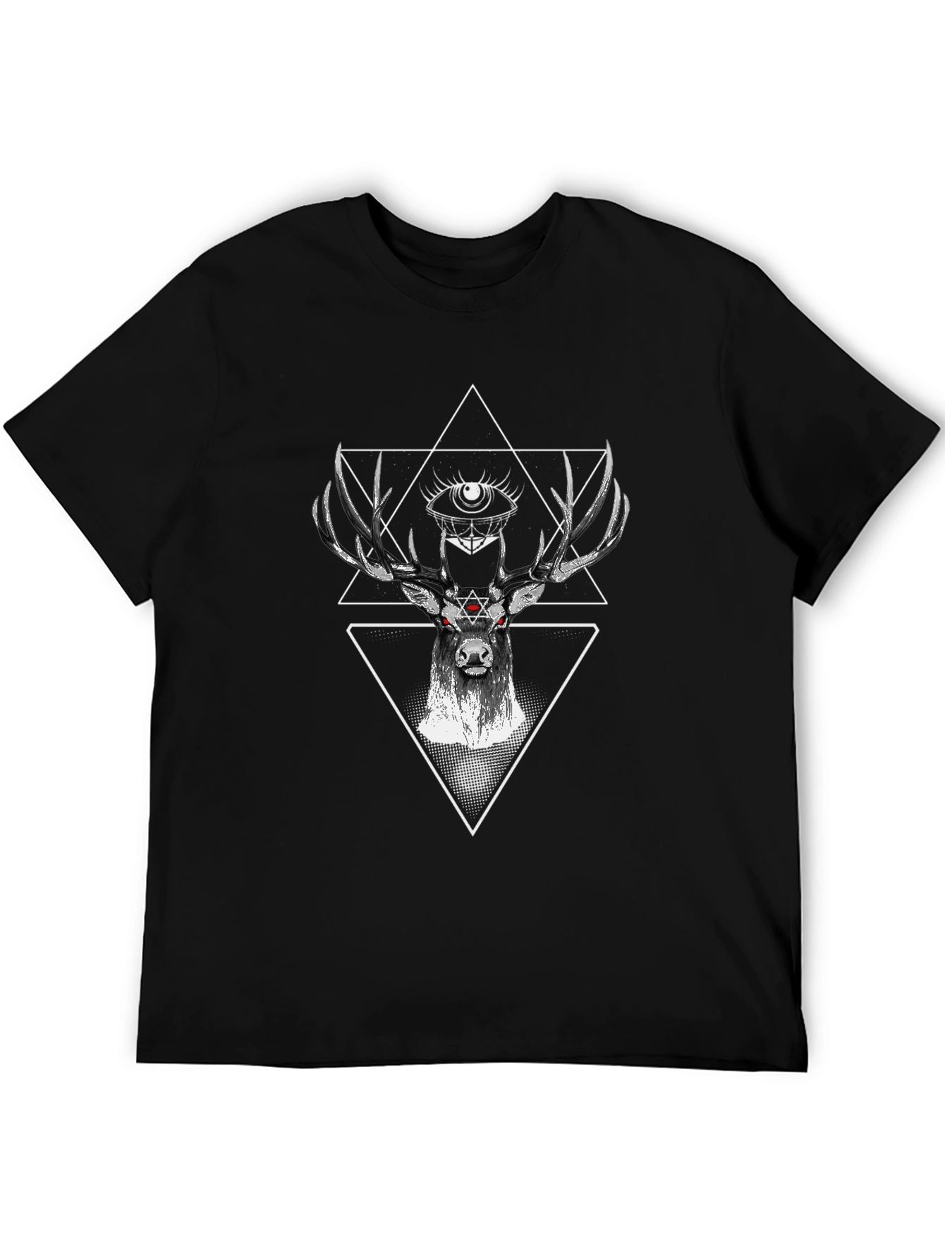 Mystic Deer Black T-Shirt Geometric Design
