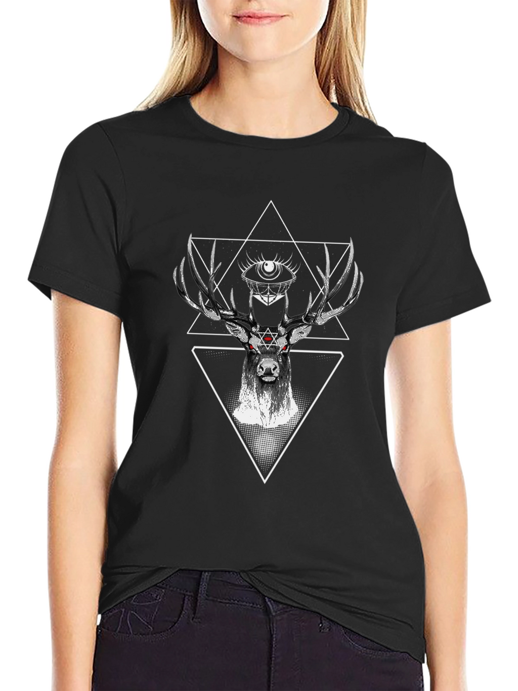 Mystic Deer Black T-Shirt Geometric Design
