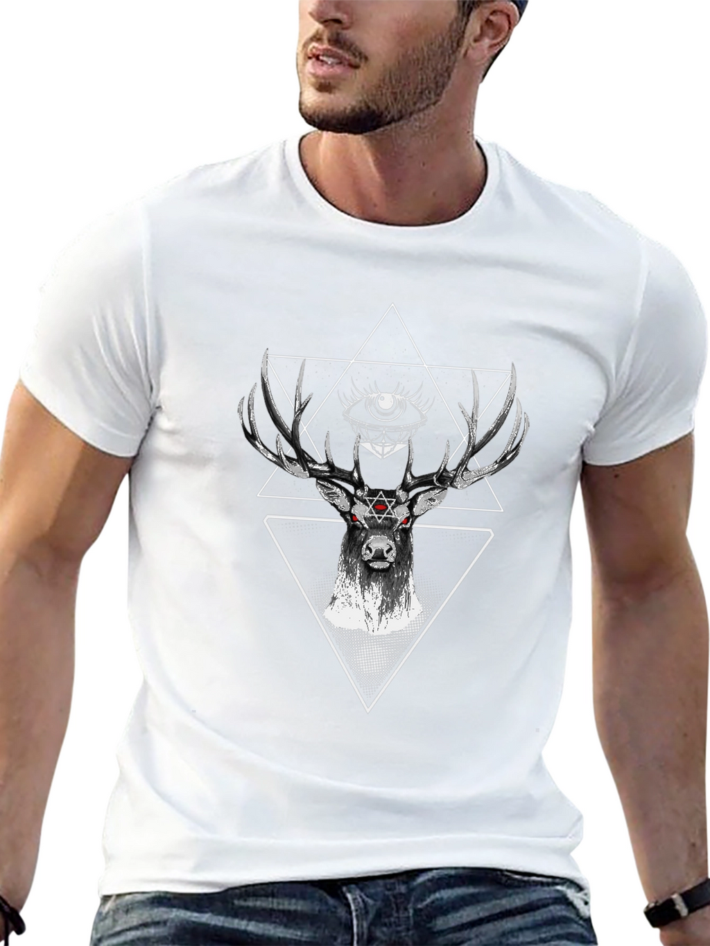 Mystic Deer Black T-Shirt Geometric Design