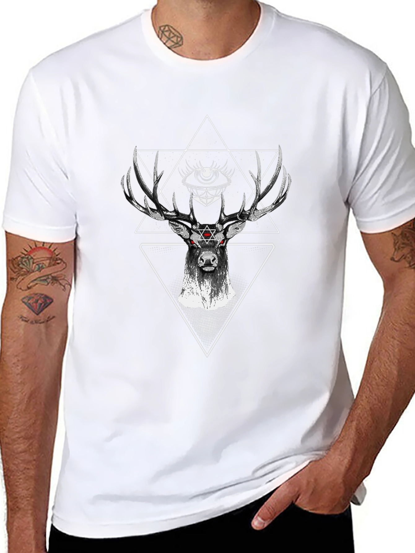 Mystic Deer Black T-Shirt Geometric Design